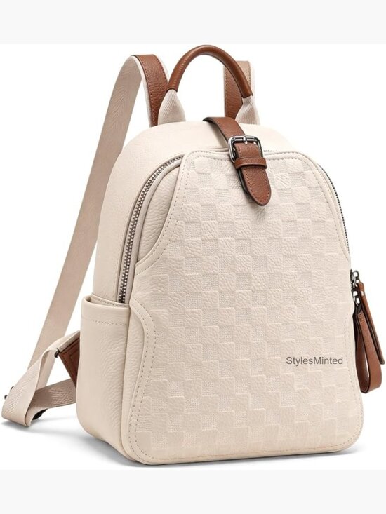 Small Faux Leather Plaid Backpack Purse for Women Lightweight Travel Daypack main image 5